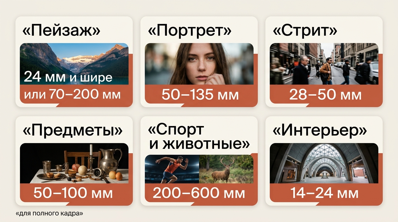 Памятка для полного кадра: пейзаж, портрет, стрит, предметы, спорт и интерьер
