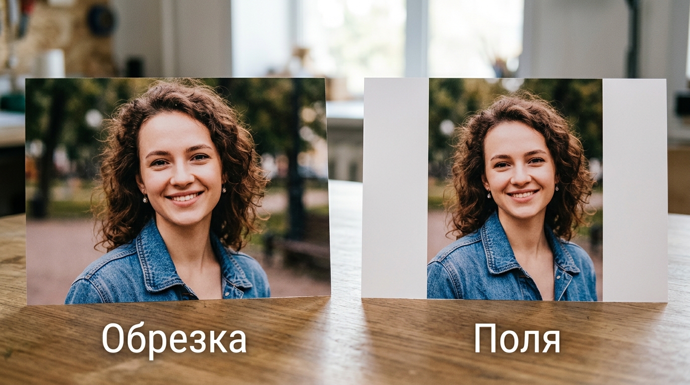 Портрет 4:3 на бумаге 3:2: слева края обрезаны, справа вокруг кадра белые поля