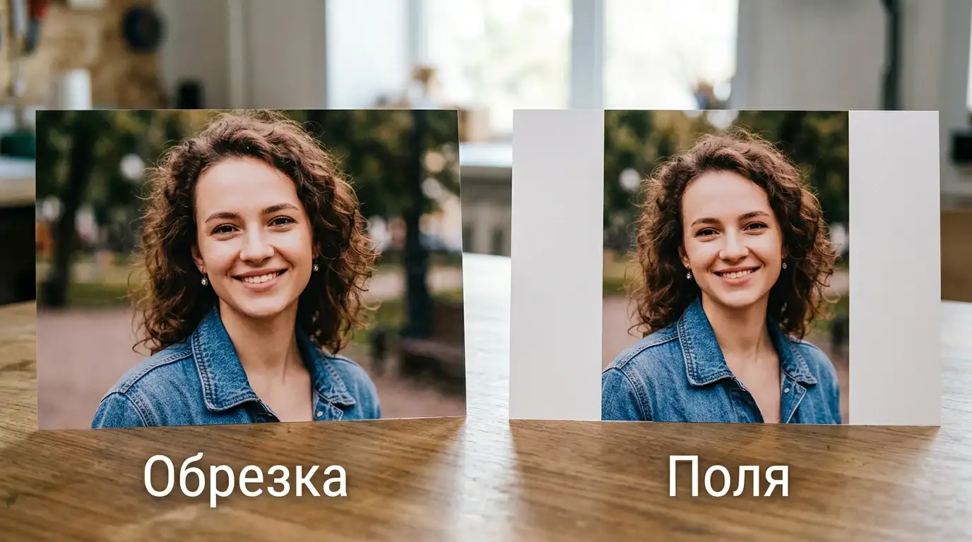 Портрет 4:3 на бумаге 3:2: слева края обрезаны, справа вокруг кадра белые поля